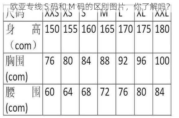 欧亚专线 S 码和 M 码的区别图片，你了解吗？