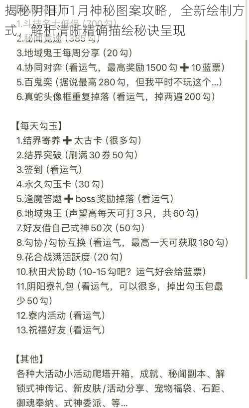 揭秘阴阳师1月神秘图案攻略，全新绘制方式，解析清晰精确描绘秘诀呈现