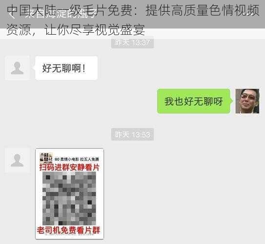 中国大陆一级毛片免费：提供高质量色情视频资源，让你尽享视觉盛宴