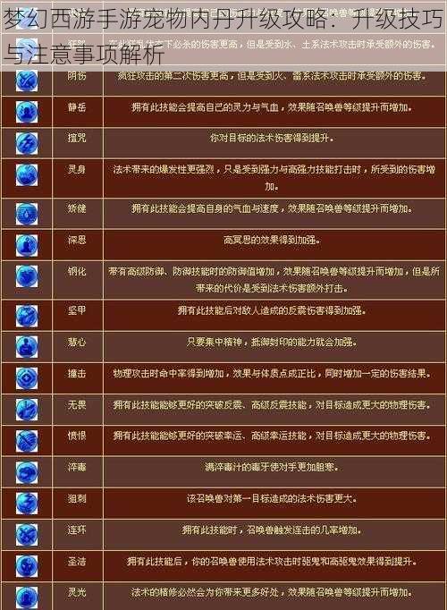 梦幻西游手游宠物内丹升级攻略：升级技巧与注意事项解析