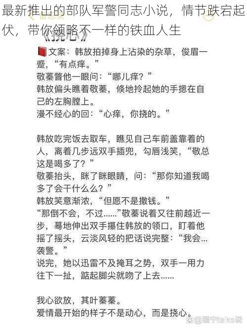 最新推出的部队军警同志小说，情节跌宕起伏，带你领略不一样的铁血人生