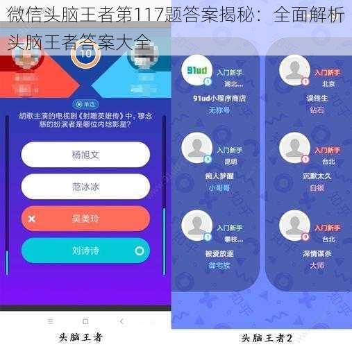 微信头脑王者第117题答案揭秘：全面解析头脑王者答案大全