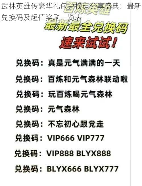 武林英雄传豪华礼包兑换码分享盛典：最新兑换码及超值奖励一览表