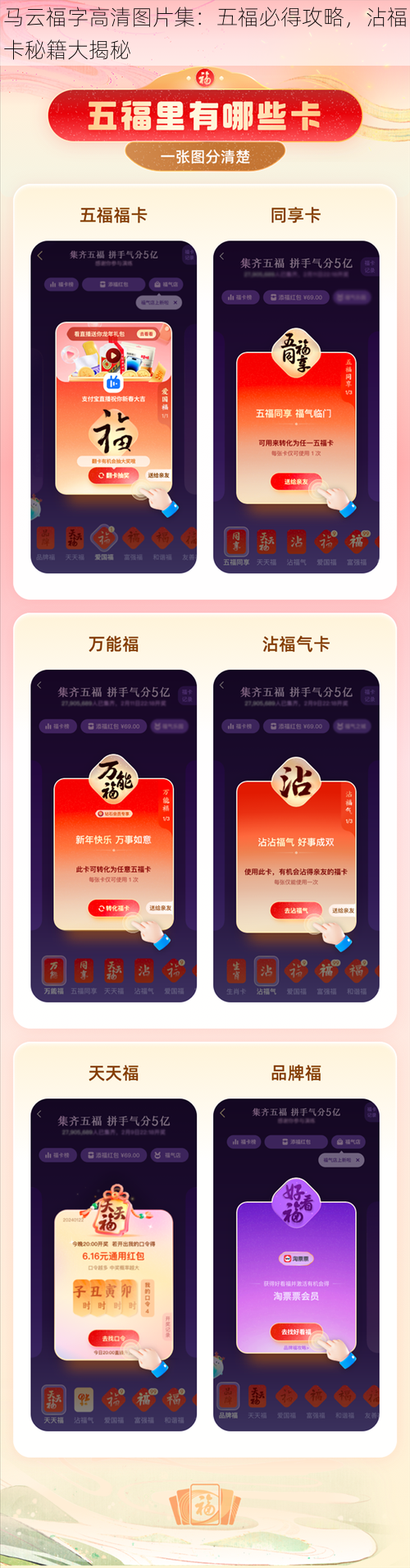 马云福字高清图片集：五福必得攻略，沾福卡秘籍大揭秘
