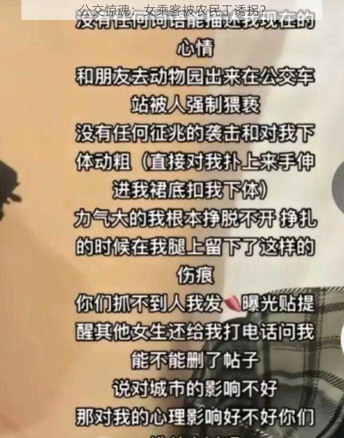 公交惊魂：女乘客被农民工诱拐？