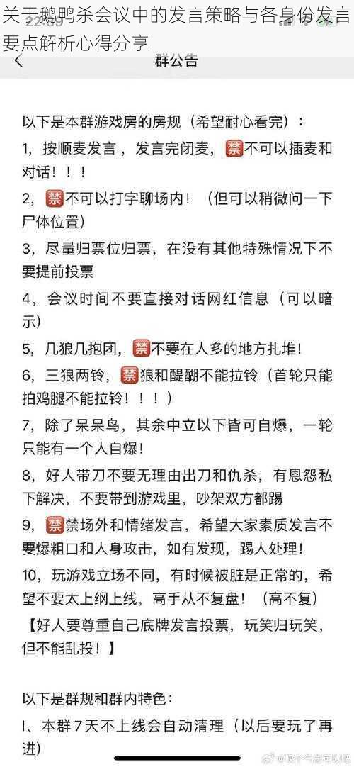 关于鹅鸭杀会议中的发言策略与各身份发言要点解析心得分享