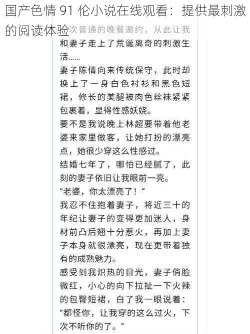 国产色情 91 伦小说在线观看：提供最刺激的阅读体验