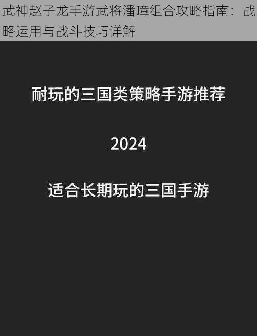 武神赵子龙手游武将潘璋组合攻略指南：战略运用与战斗技巧详解