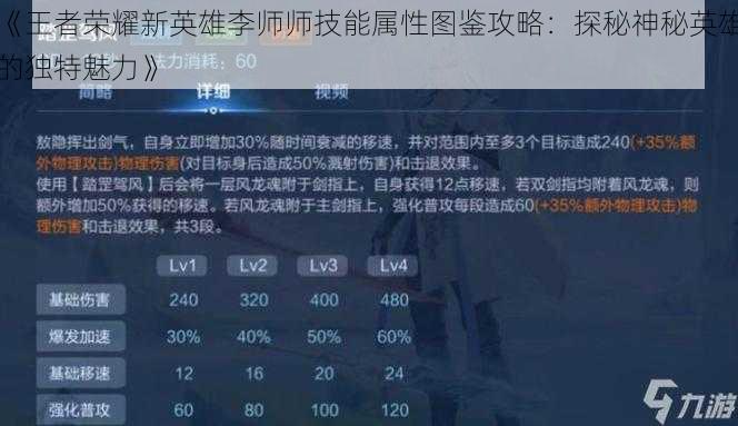 《王者荣耀新英雄李师师技能属性图鉴攻略：探秘神秘英雄的独特魅力》