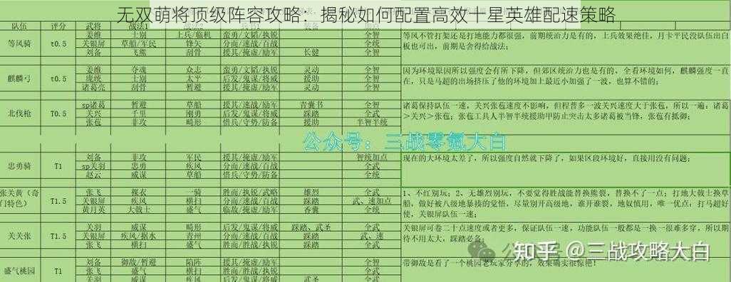 无双萌将顶级阵容攻略：揭秘如何配置高效十星英雄配速策略