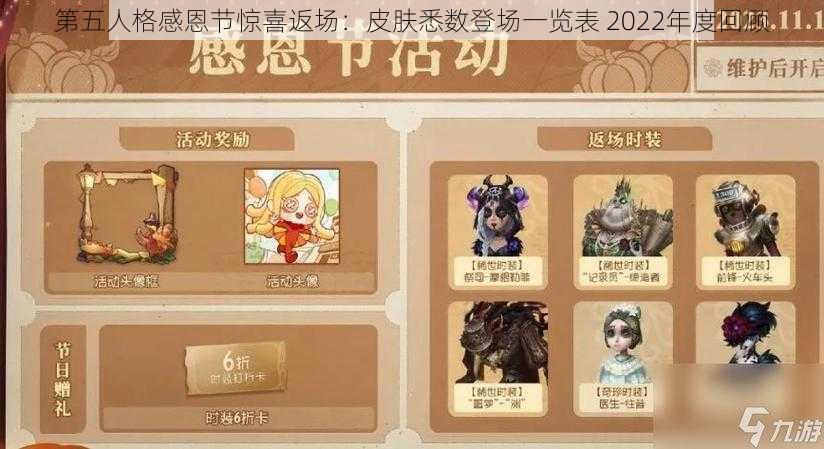 第五人格感恩节惊喜返场：皮肤悉数登场一览表 2022年度回顾