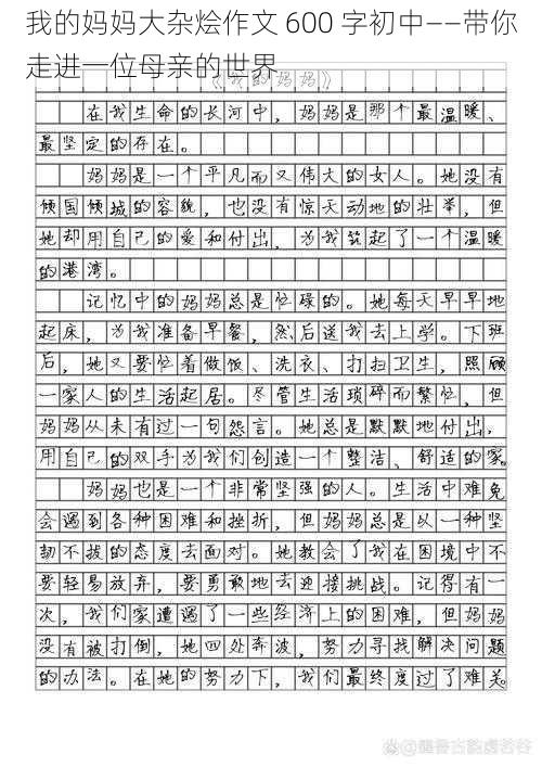 我的妈妈大杂烩作文 600 字初中——带你走进一位母亲的世界