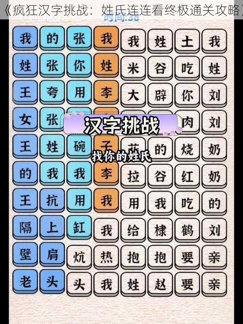 《疯狂汉字挑战：姓氏连连看终极通关攻略》