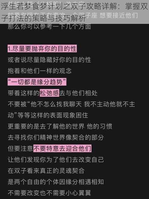 浮生若梦食梦计划之双子攻略详解：掌握双子打法的策略与技巧解析