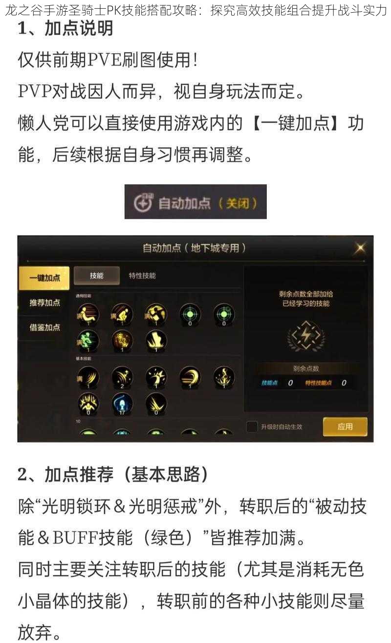 龙之谷手游圣骑士PK技能搭配攻略：探究高效技能组合提升战斗实力