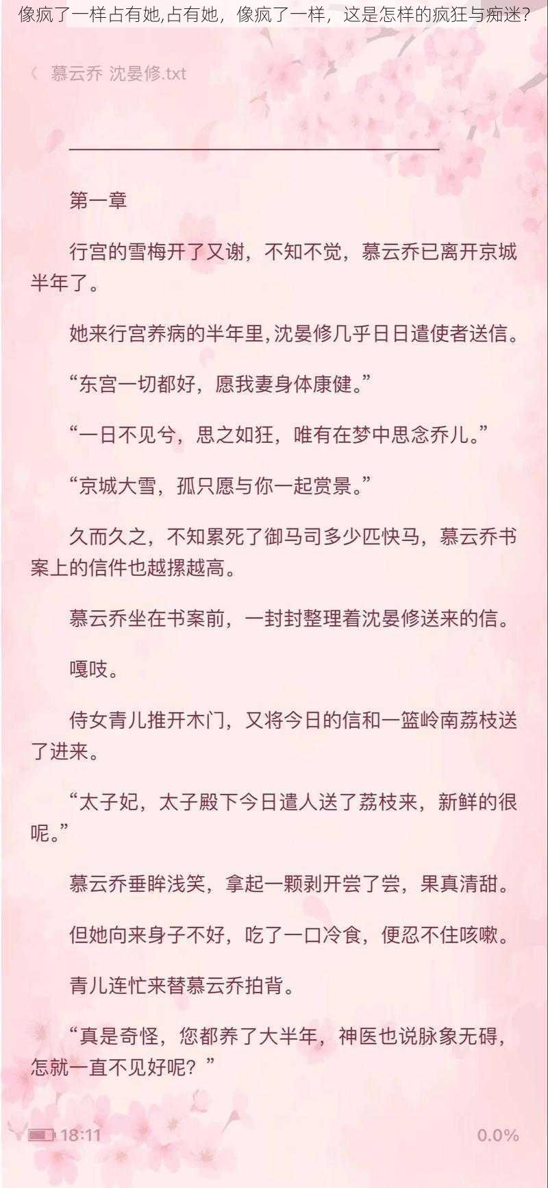 像疯了一样占有她,占有她，像疯了一样，这是怎样的疯狂与痴迷？