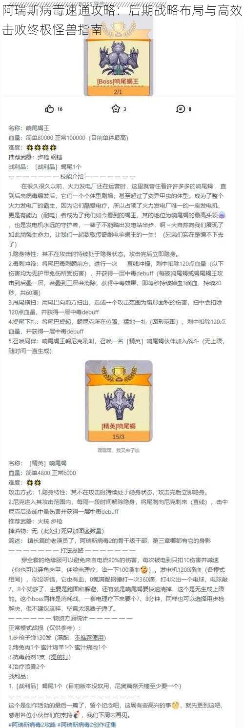 阿瑞斯病毒速通攻略：后期战略布局与高效击败终极怪兽指南