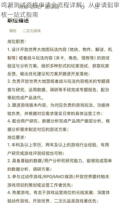 鸣潮测试资格申请全流程详解：从申请到审核一站式指南