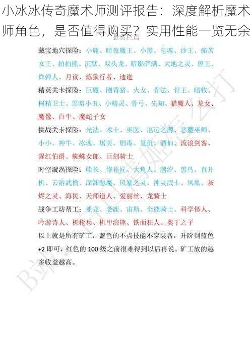 小冰冰传奇魔术师测评报告：深度解析魔术师角色，是否值得购买？实用性能一览无余