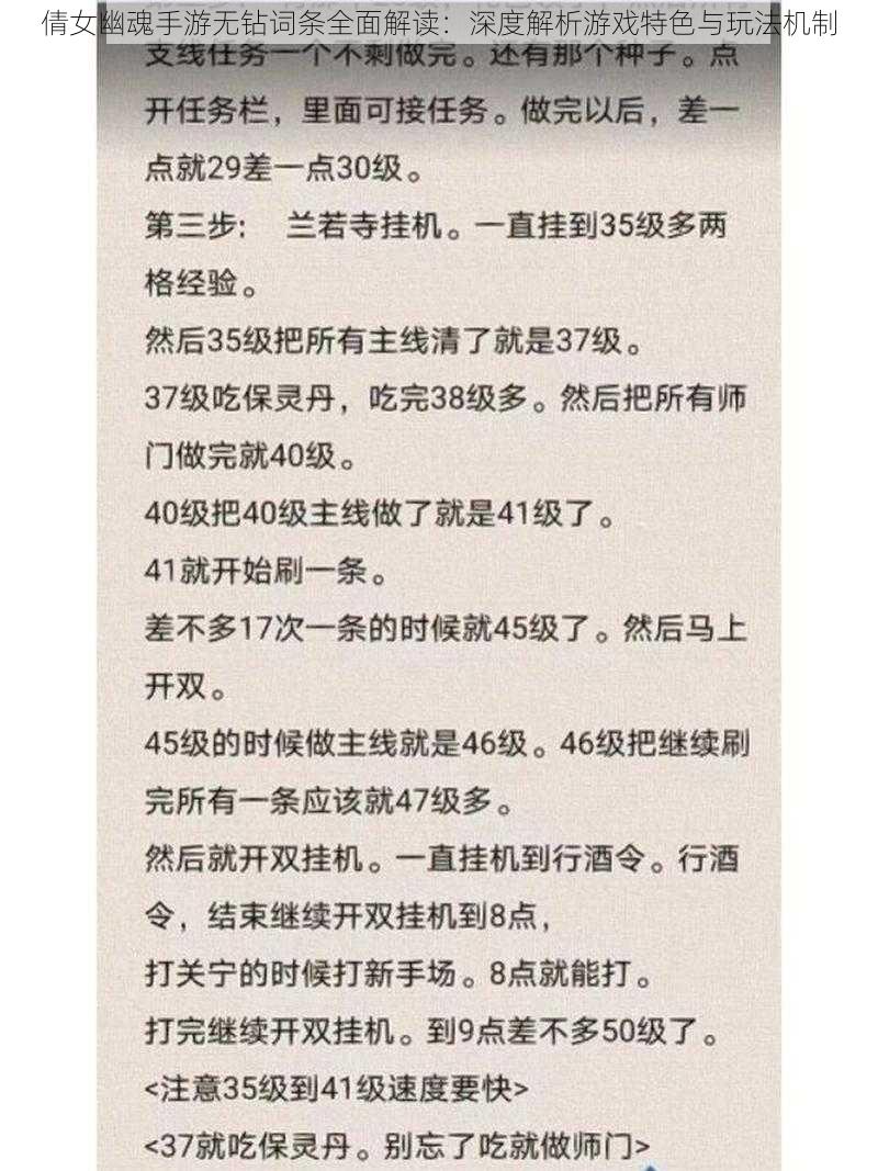 倩女幽魂手游无钻词条全面解读：深度解析游戏特色与玩法机制