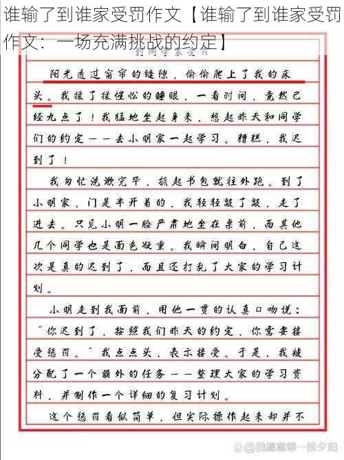 谁输了到谁家受罚作文【谁输了到谁家受罚作文：一场充满挑战的约定】