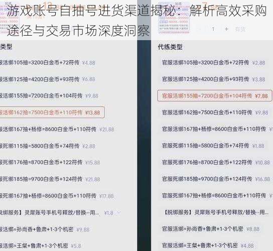 游戏账号自抽号进货渠道揭秘：解析高效采购途径与交易市场深度洞察